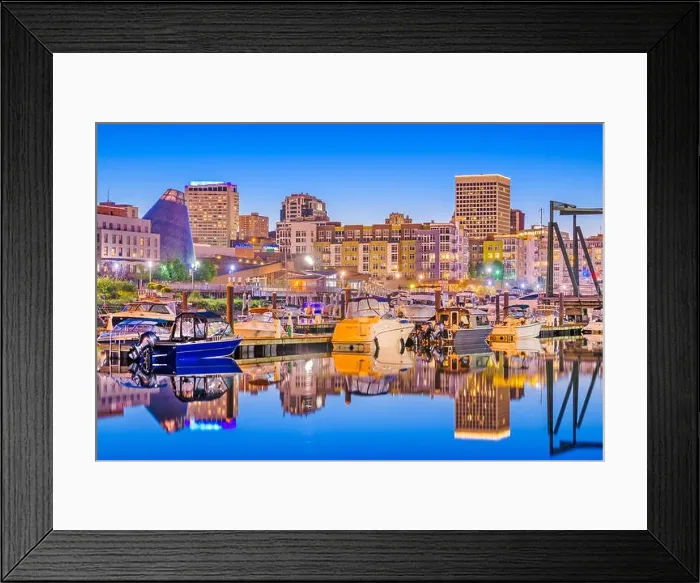 Framed Print : Tacoma, Washington, USA downtown skyline at dusk on Thea Foss Waterway Framed Print : Tacoma, Washington, USA downtown skyline at dusk on Thea Foss Waterway