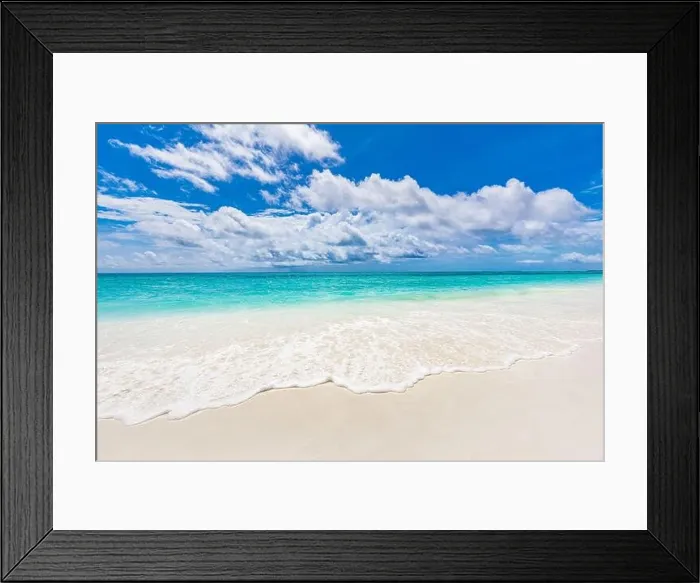 Framed Print : Tropical vacation landscape. Seascape with blue cloudy sky. Relaxing, tranquil, meditational beach view, calm waves. Inspirational beach nature scene Framed Print : Tropical vacation landscape. Seascape with blue cloudy sky. Relaxing, tranquil, meditational beach view, calm waves. Inspirational beach nature scene