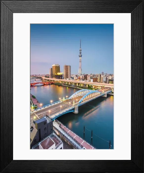 Framed Print : Tokyo, Japan Sumida River skyline at dusk Framed Print : Tokyo, Japan Sumida River skyline at dusk