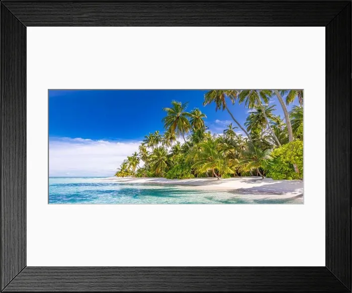 Framed Print : Tranquil beach scene. Sunny exotic tropical beach landscape. Summer vacation holiday concept. Luxury travel destination, idyllic nature, palms, sea Framed Print : Tranquil beach scene. Sunny exotic tropical beach landscape. Summer vacation holiday concept. Luxury travel destination, idyllic nature, palms, sea