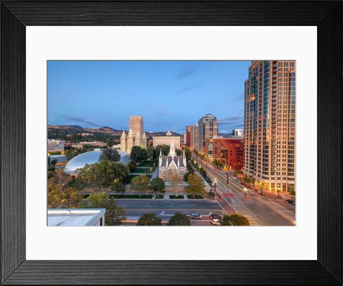 Framed Print : Salt Lake City, Utah, USA downtown cityscape over Temple Square at dusk Framed Print : Salt Lake City, Utah, USA downtown cityscape over Temple Square at dusk