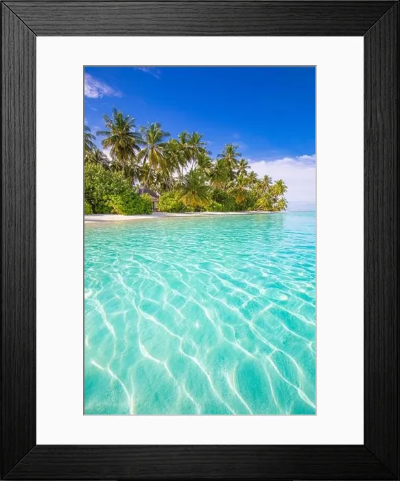 Framed Print : Tranquil beach scene. Sunny exotic tropical beach landscape. Summer vacation holiday concept. Luxury travel destination, idyllic nature, palms, sea Framed Print : Tranquil beach scene. Sunny exotic tropical beach landscape. Summer vacation holiday concept. Luxury travel destination, idyllic nature, palms, sea
