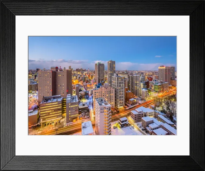 Framed Print : Sapporo, Japan downtown city skyline at twilifght Framed Print : Sapporo, Japan downtown city skyline at twilifght
