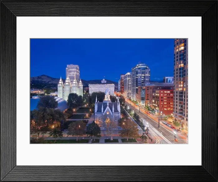 Framed Print : Salt Lake City, Utah, USA downtown cityscape over Temple Square at dusk Framed Print : Salt Lake City, Utah, USA downtown cityscape over Temple Square at dusk