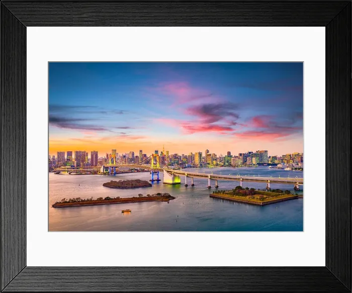 Framed Print : Tokyo, Japan at Rainbow Bridge spanning the bay at twilight Framed Print : Tokyo, Japan at Rainbow Bridge spanning the bay at twilight