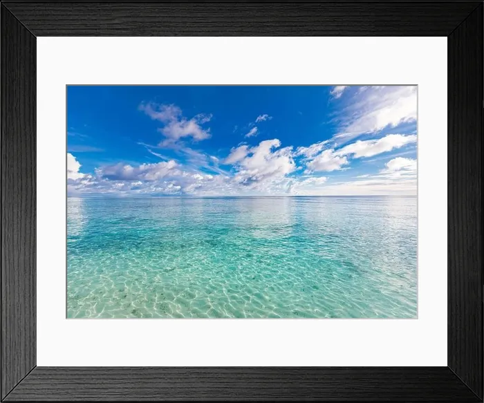 Framed Print : Relaxing seascape with wide horizon of the sky and the sea. Tropical ocean view, calm, tranquil lagoon, shallow water, horizon. Inspire nature Framed Print : Relaxing seascape with wide horizon of the sky and the sea. Tropical ocean view, calm, tranquil lagoon, shallow water, horizon. Inspire nature