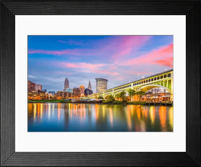 Framed Print : Cleveland, Ohio, USA downtown city skyline on the Cuyahoga River at twilight Framed Print : Cleveland, Ohio, USA downtown city skyline on the Cuyahoga River at twilight