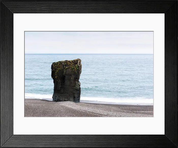 Framed Print : Alone basalt rock on Iceland coastline. Landscape photography Framed Print : Alone basalt rock on Iceland coastline. Landscape photography