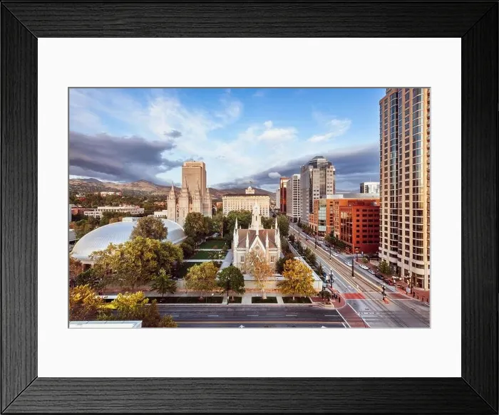 Framed Print : Salt Lake City, Utah, USA downtown cityscape over Temple Square at dusk Framed Print : Salt Lake City, Utah, USA downtown cityscape over Temple Square at dusk
