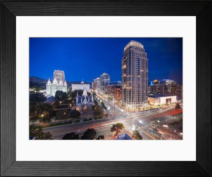 Framed Print : Salt Lake City, Utah, USA downtown cityscape over Temple Square at dusk Framed Print : Salt Lake City, Utah, USA downtown cityscape over Temple Square at dusk