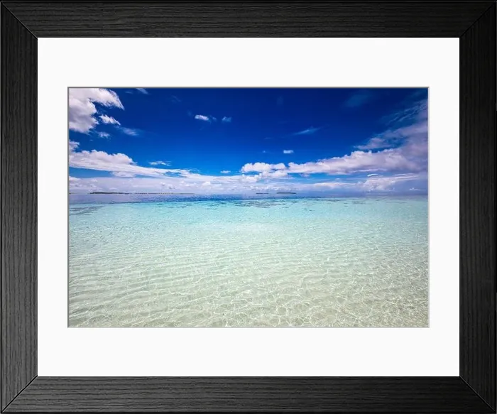 Framed Print : Relaxing seascape with wide horizon of the sky and the sea. Tropical ocean view, calm, tranquil lagoon, shallow water, horizon. Inspire nature Framed Print : Relaxing seascape with wide horizon of the sky and the sea. Tropical ocean view, calm, tranquil lagoon, shallow water, horizon. Inspire nature