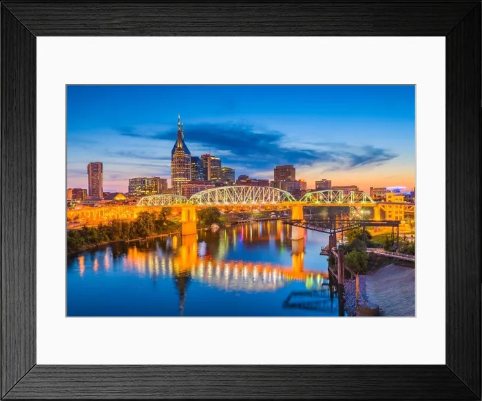Framed Print : Nashville, Tennessee, USA downtown city skyline on the Cumberland River