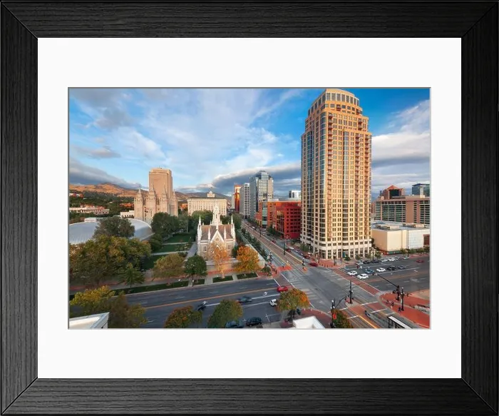Framed Print : Salt Lake City, Utah, USA downtown cityscape over Temple Square at dusk Framed Print : Salt Lake City, Utah, USA downtown cityscape over Temple Square at dusk