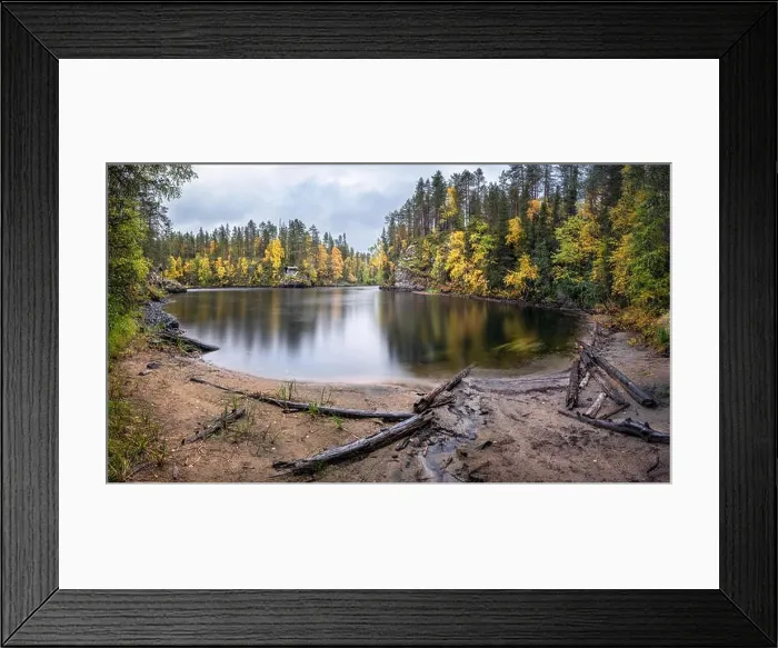 Framed Print : Scenic river landscape with beautiful fall colors at autumn day in National park, Finland Framed Print : Scenic river landscape with beautiful fall colors at autumn day in National park, Finland