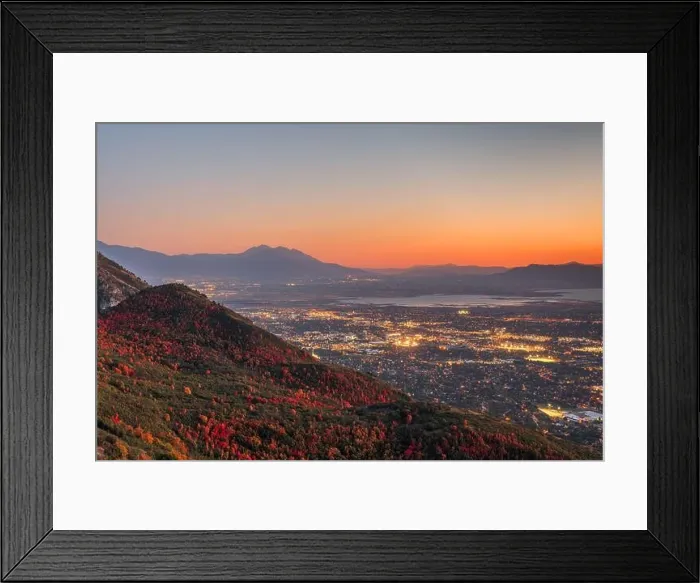 Framed Print : Provo, Utah, USA view of downtown from the lookout during an autumn dusk Framed Print : Provo, Utah, USA view of downtown from the lookout during an autumn dusk