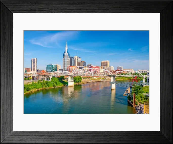 Framed Print : Nashville, Tennessee, USA downtown city skyline on the Cumberland River Framed Print : Nashville, Tennessee, USA downtown city skyline on the Cumberland River
