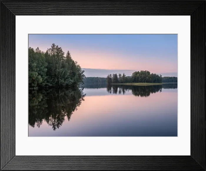 Framed Print : Scenic lake landscape with sunset and beautiful reflections at autumn evening in Finland Framed Print : Scenic lake landscape with sunset and beautiful reflections at autumn evening in Finland