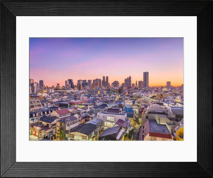 Framed Print : West Shinjuku, Tokyo, Japan financial district cityscape over residential neighborhoods at dusk Framed Print : West Shinjuku, Tokyo, Japan financial district cityscape over residential neighborhoods at dusk