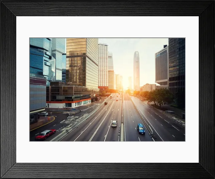 Framed Print : Hong Kong street with traffic and skyscraper office in morning in Hong Kong. Asia Framed Print : Hong Kong street with traffic and skyscraper office in morning in Hong Kong. Asia