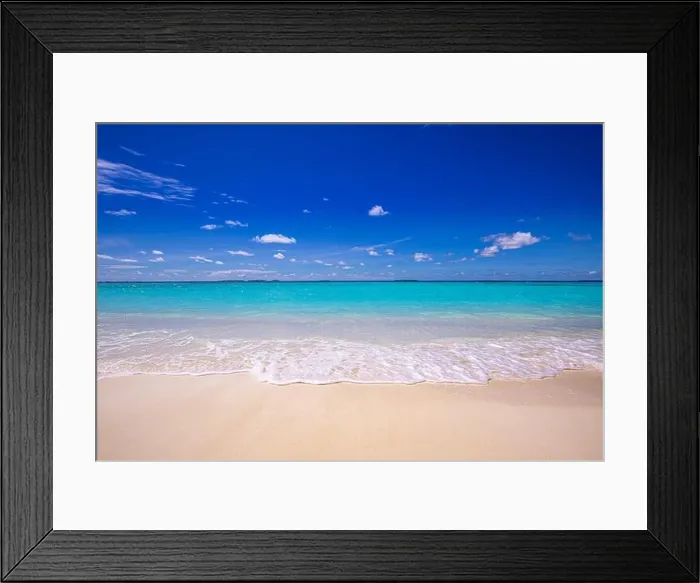 Framed Print : Tranquil beach scene. Exotic tropical beach landscape. Design of summer vacation holiday concept, waves, sea horizon over white sand with blue sky Framed Print : Tranquil beach scene. Exotic tropical beach landscape. Design of summer vacation holiday concept, waves, sea horizon over white sand with blue sky