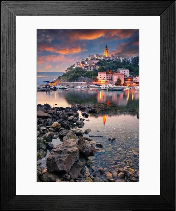 Framed Print : Vrbnik, Croatia. Cityscape image of iconic village of Vrbnik, Croatia located on Krk Island at summer sunrise