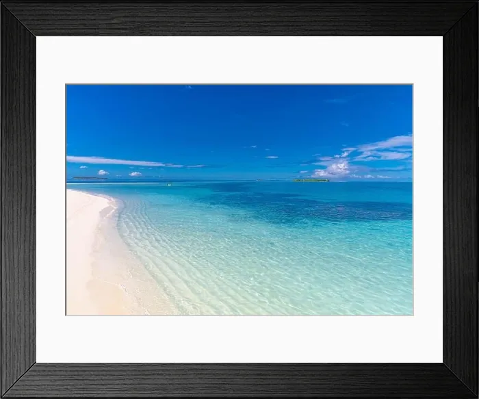 Framed Print : Tranquil beach scene. Exotic tropical beach landscape. Design of summer vacation holiday concept, waves, sea horizon over white sand with blue sky