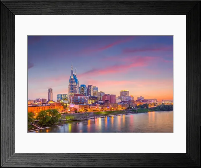 Framed Print : Nashville, Tennessee, USA downtown city skyline on the Cumberland River Framed Print : Nashville, Tennessee, USA downtown city skyline on the Cumberland River