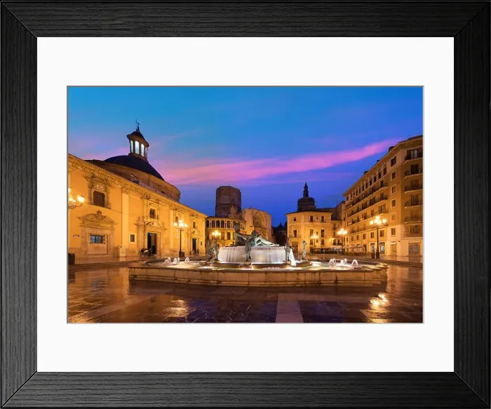 Framed Print : Fountain Rio Turia on Square of the Virgin Saint Mary, Valencia Cathedral, Basilica of Virgen the Helpless at night in Valencia, Spain Framed Print : Fountain Rio Turia on Square of the Virgin Saint Mary, Valencia Cathedral, Basilica of Virgen the Helpless at night in Valencia, Spain
