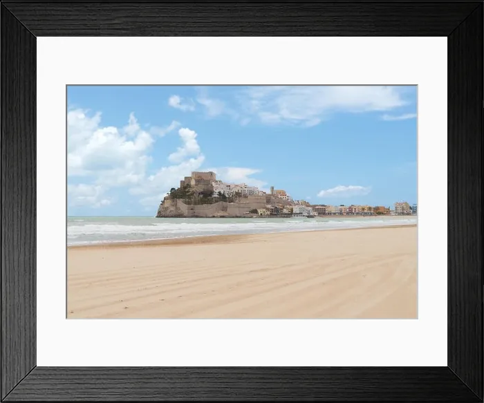 Framed Print : Pope Luna's Castle. Valencia, Spain. Peniscola. Castell. The medieval castle of the Knights Templar on the beach. Beautiful view of the sea and the ba Framed Print : Pope Luna's Castle. Valencia, Spain. Peniscola. Castell. The medieval castle of the Knights Templar on the beach. Beautiful view of the sea and the ba