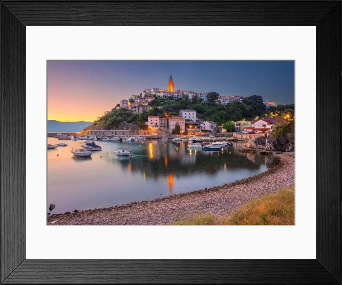 Framed Print : Vrbnik, Croatia. Cityscape image of iconic village of Vrbnik, Croatia located on Krk Island at summer sunrise Framed Print : Vrbnik, Croatia. Cityscape image of iconic village of Vrbnik, Croatia located on Krk Island at summer sunrise