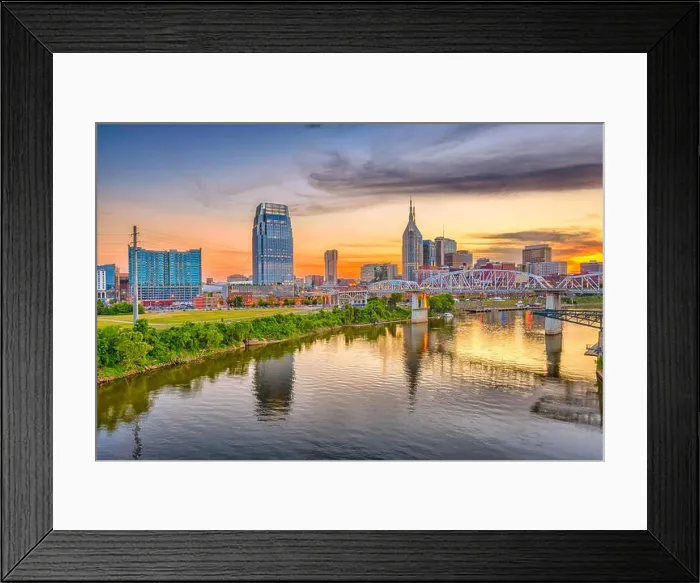 Framed Print : Nashville, Tennessee, USA downtown city skyline on the Cumberland River Framed Print : Nashville, Tennessee, USA downtown city skyline on the Cumberland River