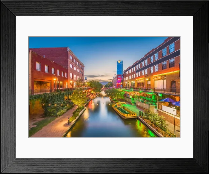 Framed Print : Oklahoma City, Oklahoma, USA cityscape in Bricktown at dusk Framed Print : Oklahoma City, Oklahoma, USA cityscape in Bricktown at dusk