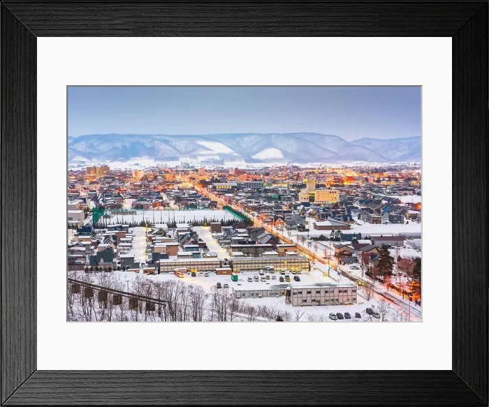 Framed Print : Furano, Hokkaido, Japan town skyline in winter