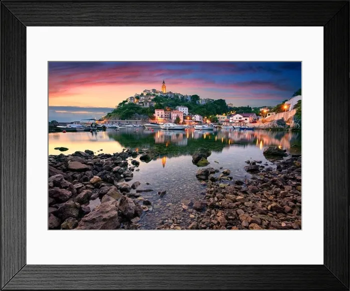 Framed Print : Vrbnik, Croatia. Cityscape image of iconic village of Vrbnik, Croatia located on Krk Island at summer sunrise Framed Print : Vrbnik, Croatia. Cityscape image of iconic village of Vrbnik, Croatia located on Krk Island at summer sunrise