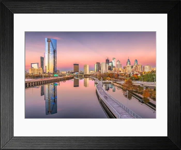 Framed Print : Philadelphia, Pennsylvania, USA downtown city skyline on the Schuylkill River at twilight