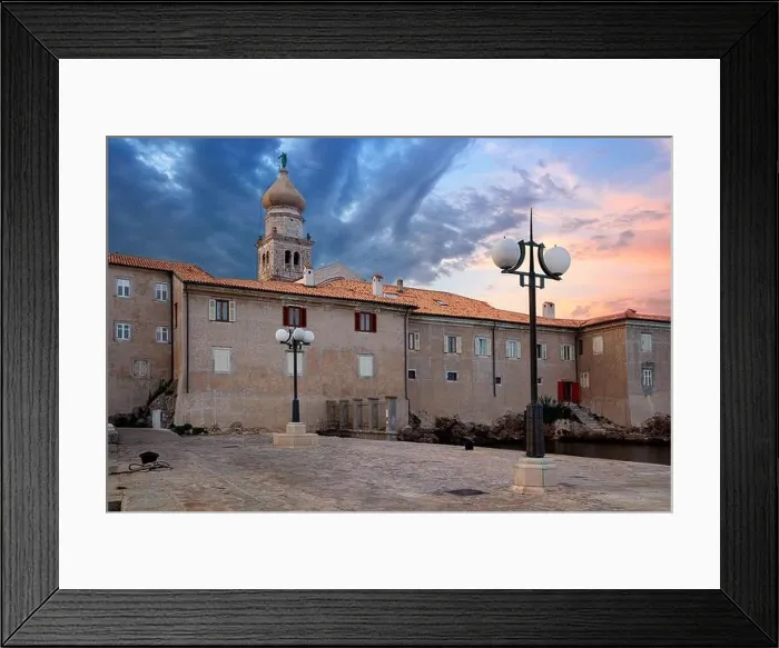 Framed Print : Town of Krk, Croatia. Cityscape image of Krk, Croatia located on Krk Island with the Krk Cathedral at summer sunset Framed Print : Town of Krk, Croatia. Cityscape image of Krk, Croatia located on Krk Island with the Krk Cathedral at summer sunset