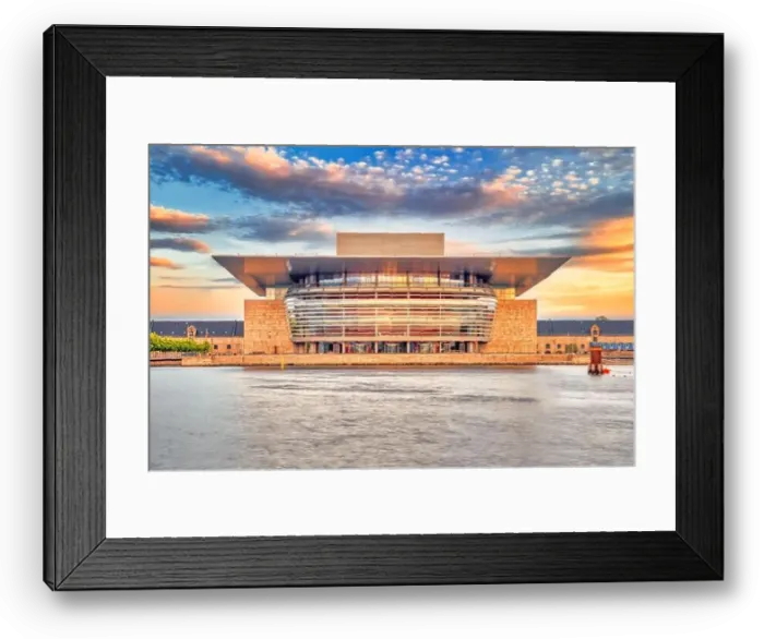 Framed Print : Copenhagen, Denmark - July 02, 2021: The Copenhagen Opera House in the evening with sunset warm light and colorful clouds Framed Print : Copenhagen, Denmark - July 02, 2021: The Copenhagen Opera House in the evening with sunset warm light and colorful clouds