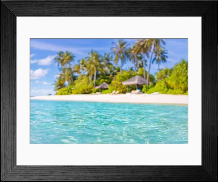 Framed Print : Dream beach landscape, tropical island paradise. Blue sky with clouds on sunny summer day. Perfect landscape background for relaxing vacation Framed Print : Dream beach landscape, tropical island paradise. Blue sky with clouds on sunny summer day. Perfect landscape background for relaxing vacation