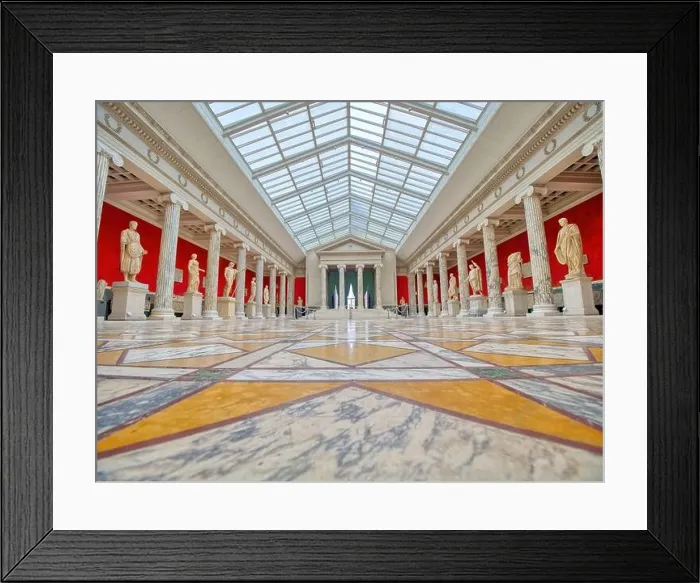 Framed Print : Copenhagen, Denmark / June 30, 2021: Ny Carlsberg Glyptotek Museum - panoramic view of a Hall with antique sculpture Framed Print : Copenhagen, Denmark / June 30, 2021: Ny Carlsberg Glyptotek Museum - panoramic view of a Hall with antique sculpture