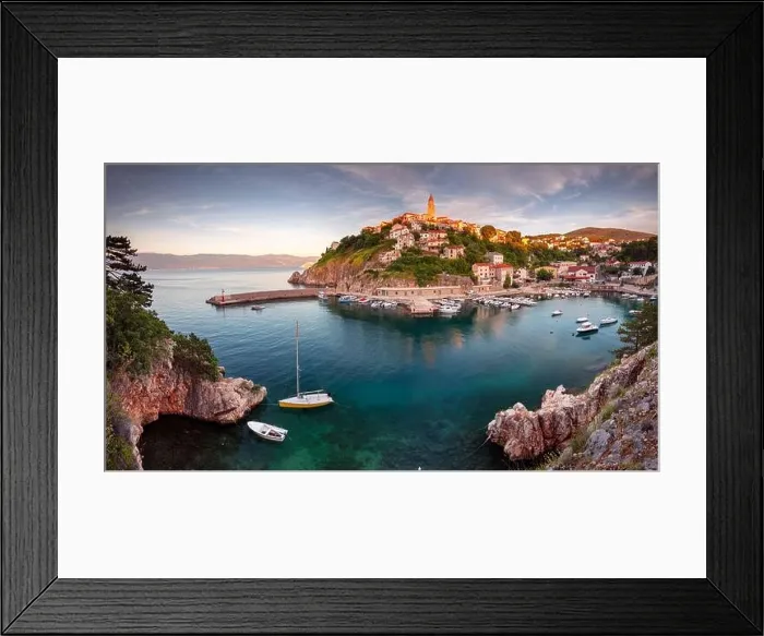 Framed Print : Vrbnik, Croatia. Panoramic aerial cityscape image of iconic village of Vrbnik, Croatia located on Krk Island at summer sunset Framed Print : Vrbnik, Croatia. Panoramic aerial cityscape image of iconic village of Vrbnik, Croatia located on Krk Island at summer sunset