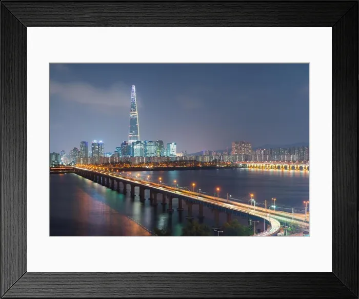 Framed Print : South Korea skyline of Seoul, The best view of South Korea with Lotte world mall at Jamsil Framed Print : South Korea skyline of Seoul, The best view of South Korea with Lotte world mall at Jamsil