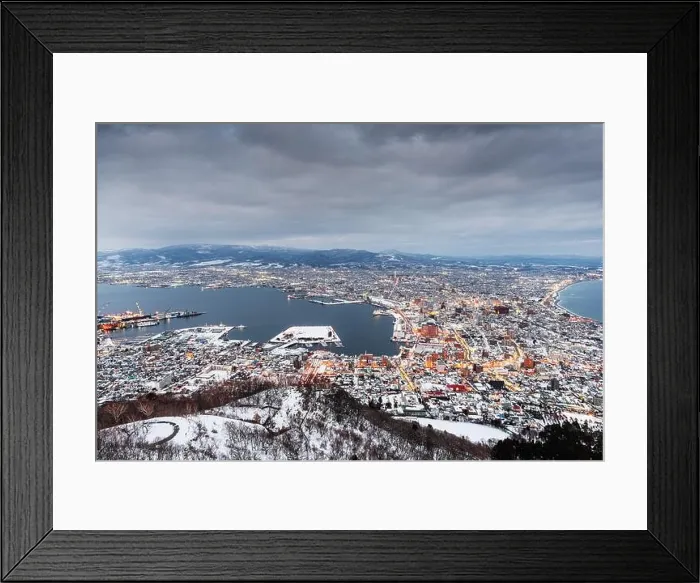 Framed Print : Hakodate, Hokkaido, Japan evening skyline in winter Framed Print : Hakodate, Hokkaido, Japan evening skyline in winter