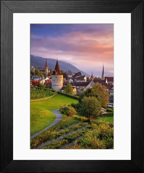Framed Print : Zug, Switzerland. Cityscape image of Zug at beautiful autumn sunset Framed Print : Zug, Switzerland. Cityscape image of Zug at beautiful autumn sunset