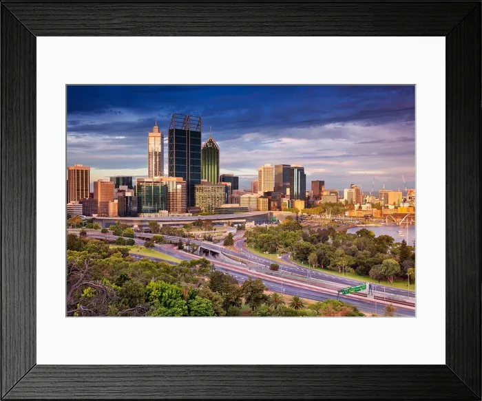 Framed Print : Perth. Cityscape image of Perth skyline, Australia during sunset Framed Print : Perth. Cityscape image of Perth skyline, Australia during sunset