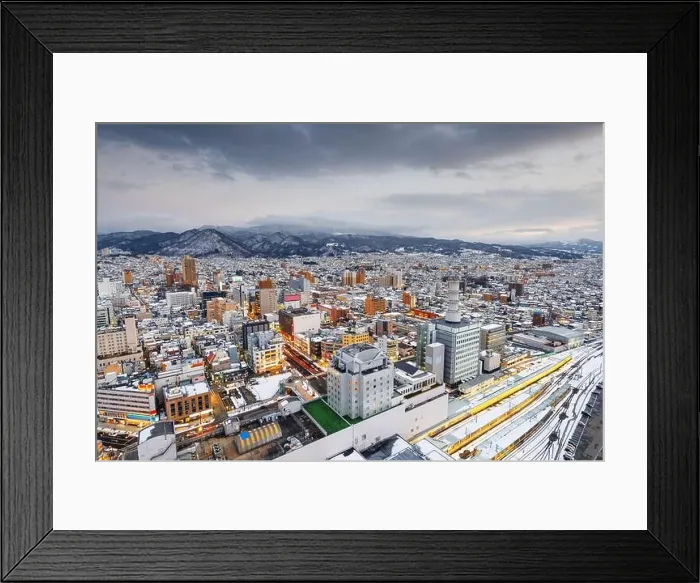 Framed Print : Yamagata, Japan downtown city skyline at twilight in winter Framed Print : Yamagata, Japan downtown city skyline at twilight in winter