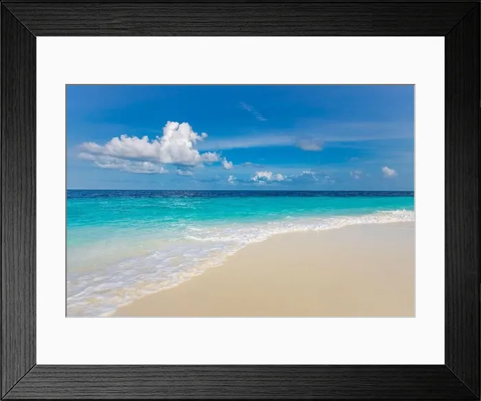 Framed Print : Beautiful tropical sunset scenery. White sand, sea view with horizon, blue sky, calmness and relaxation. Inspirational beach landscape, shore, coast Framed Print : Beautiful tropical sunset scenery. White sand, sea view with horizon, blue sky, calmness and relaxation. Inspirational beach landscape, shore, coast