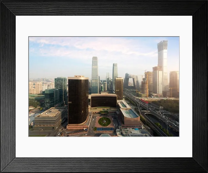 Framed Print : High angle view of Beijing Central Business District skyscrapers building at sunset in Beijing, China