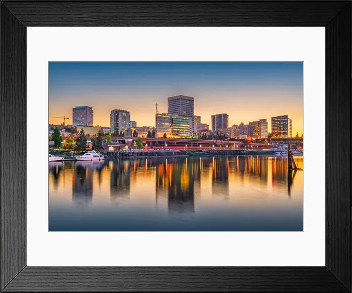 Framed Print : Tacoma, Washington, USA downtown skyline at dusk on Commencement Bay Framed Print : Tacoma, Washington, USA downtown skyline at dusk on Commencement Bay