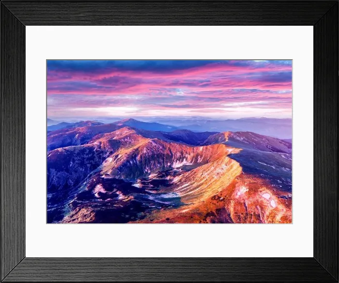 Framed Print : Hight mountains during purple sunset in spring season. Landscape photography Framed Print : Hight mountains during purple sunset in spring season. Landscape photography