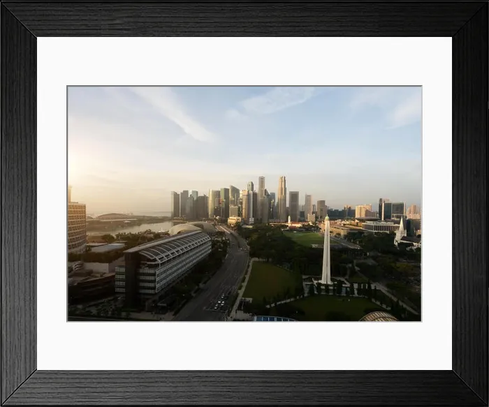 Framed Print : Panorama of Singapore business district skyline and skyscraper with War Memorial Park in morning at Marina Bay, Singapore. Asia Framed Print : Panorama of Singapore business district skyline and skyscraper with War Memorial Park in morning at Marina Bay, Singapore. Asia
